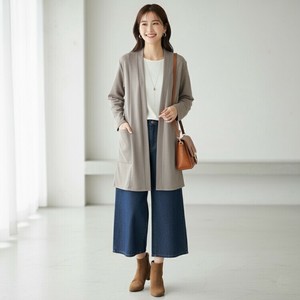 【秋物特価】ジャケット代わりに◎ストレッチカットソー素材　ロングカーディガン