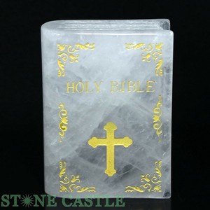 ☆高品質☆【彫刻置物】聖書 水晶 約70x50mm 【天然石 パワーストーン】