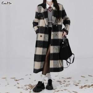 チェック柄ロングコート カジュアル ダブルブレスト 秋 冬   【2025AW】 ONA4100