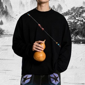 P23377 長袖 Tシャツ 2025秋新作 ビーズ グラデーション ヒョウタン プリント クルーネック メンズ