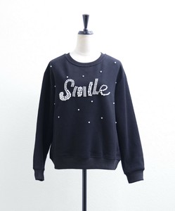 【2025AW新作】ビジュー＆パール「SMILE」ロゴ刺繍プルオーバースウェット　トレーナー　　 skypink東京