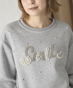 【2025AW新作】ビジュー＆パール「SMILE」ロゴ刺繍プルオーバースウェット　トレーナー　　 skypink東京