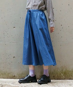 【2025秋冬新作】デニムスカーチョパンツ ワイド フレア ウエストゴム ミモレ丈 レディース