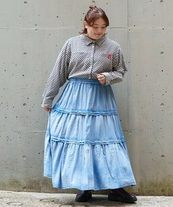 【2025春夏新作】ティアードデニムスカート ロング丈 綿100％ ウエストゴム レディース 大きいサイズ