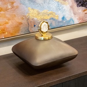 【直送可】天然石×ブラウングラデーション スクエアオブジェ Lサイズ 幅28cm