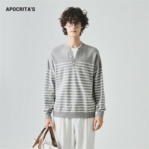 P23366ポロシャツ カジュアル トップス セーター ストライプ  男 ニット ファッション メンズ 長袖