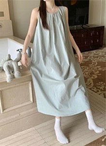 ワンピース ラウンドネック  ノースリーブ   無地 ゆったり 快適 レディース ファッション  MBQ3645