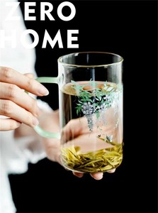 耐熱ガラス製 藤の花模様 取っ手付きマグカップ