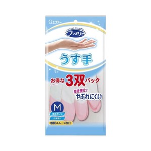 エステー ファミリー ビニール うす手 指先抗ウイルス M 3双パック ピンク 121696