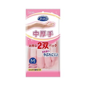 エステー ファミリー ビニール 中厚手 指先強化 M 2双パック ピンク 121695