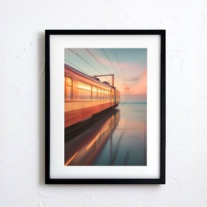【アートポスター】電車 湖 幻想的 想像 風景 景色 A4A3A2サイズ