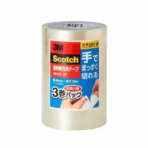 【3M】 スコッチ 透明梱包用テープ 手でまっすぐ切れる 3巻パック 3842K-3P