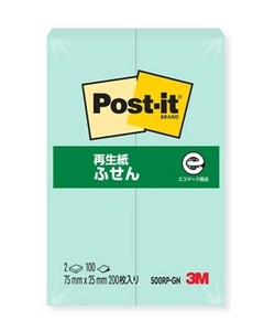 【3M】 ポストイット 再生紙 ふせん グリーン 75×25mm 100枚×2入り 500RP-GN 付箋