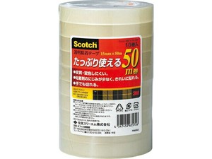 【3M】 透明粘着テープ 15mm 50m巻 10巻パック 500-3-15-10P