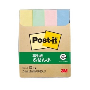 【3M】 ポストイット 再生紙ふせん 混色 75×14mm 100枚×4入り 560RP-K 付箋