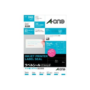 【エーワン】 ラベルシール インクジェット用 A4 20シート 12面 マット紙 ホワイト 四辺余白付 28919
