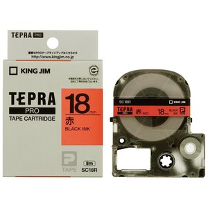 【キングジム】 テプラ PROテープ パステル赤 黒文字 18mm幅 SC18R