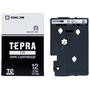 【キングジム】 テプラ TRテープ 白 黒文字 12mm幅 TC12S