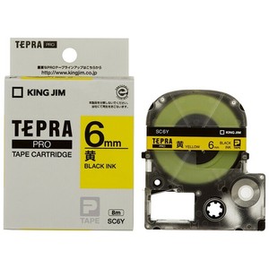 【キングジム】 テプラ PROテープ パステル黄 黒文字 6mm幅 SC6Y