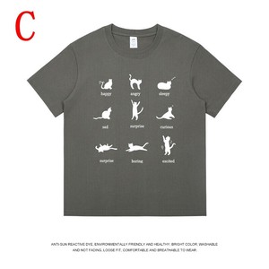 Tシャツ 半袖 ラウンドネック 猫  夏 快適 メンズ ファッション DYLA1126