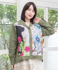 Button Shirt/Blouse Floral Pattern Switching