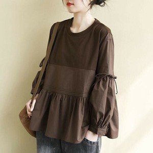 Tシャツ  ラウンドネック  長袖  無地  ゆったり  快適  レディース ファッション  WXB702