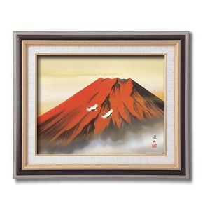 伊藤渓山　日本画額F6　(黒)　13296・赤富士