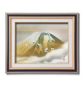 伊藤渓山　日本画額F6　(黒)　13302・金富士