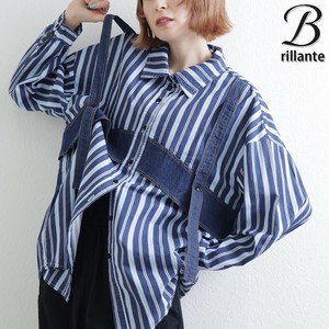 デニムテープデザイン Blueストライプブラウス　 2025aw　BRILLANTE東京（201253）