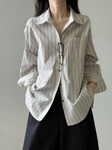 シャツ  ストライプ  長袖    ゆったり  快適  レディース ファッション 82597#  WXB715