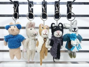 【ラスト！/まとめ売り】フェルト・アニマル キーホルダー バッグチャーム　5点セット