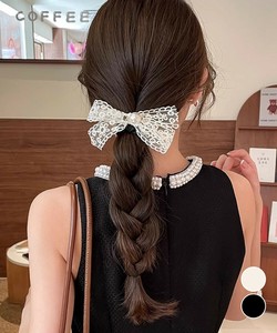 国内即納 シュシュ レースリボン パール ヘアゴム