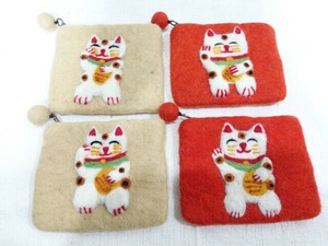 【ラスト！/まとめ売り】フェルト・招き猫ポーチ　4点セット