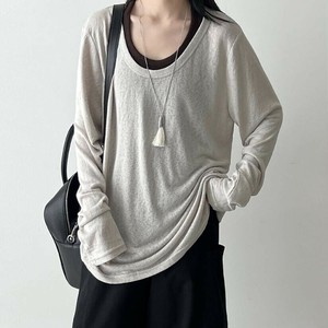 u29478トップス レディース カットソー Tシャツ ロング丈 仮二点 長袖 韓国風 2025秋新作
