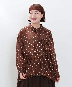 【2025秋冬新作】ドット柄シフォンブラウス シャツ 花柄 長袖 シアー レディース 大きいサイズ