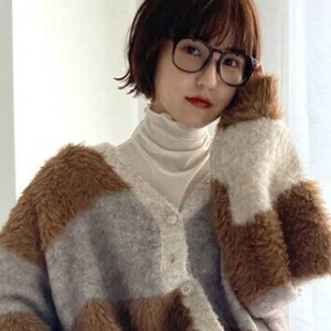 罩衫 V领 针织罩衫 女士 开衫 抽象 粗毛
