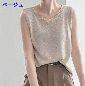 タンクトップ ニット ラウンドネック  無地 快適 レディース ファッション  PBQ278