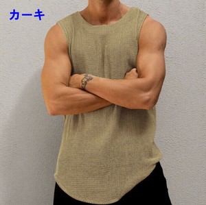 ニット タンクトップ  ラウンドネック 無地 快適 メンズ ファッション  PBQ279