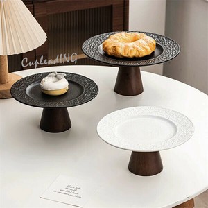 シーズン商品 早い者勝ち 高台デザイン 石柄陶器皿 家庭用フルーツプレート ケーキサービング皿