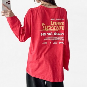 【トップス】綿　バックプリンティング　ルーズフィット　長袖　トップス　Tシャツ　Printing T-shirt