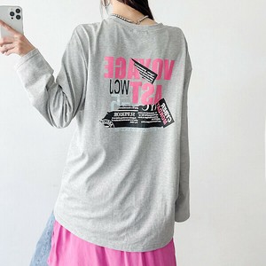 【トップス】綿　バックプリンティング　ルーズフィット　長袖　トップス　Tシャツ　Printing T-shirt