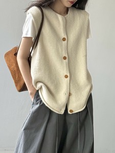 ベスト  ニット  カーディガン  ラウンドネック  無地  ゆったり   レディース ファッション  P116# WXB717