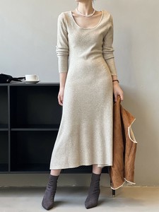 ワンピース  ニット  長袖  無地 ラウンドネック  ゆったり  快適  レディース ファッション     WXB721