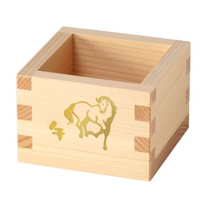 檜 一合桝 ＜午＞【金箔押/無塗装】干支マス【キッチン】【イベント/記念品】酒器＜日本製＞