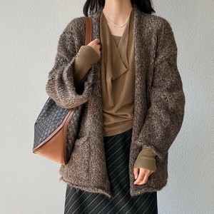 u29485 ミディ丈 ゆったり カーディガン レディース デザイン 厚手 ニット アウター