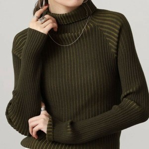 Sweater/Knitwear Bicolor High-Neck Knit Tops