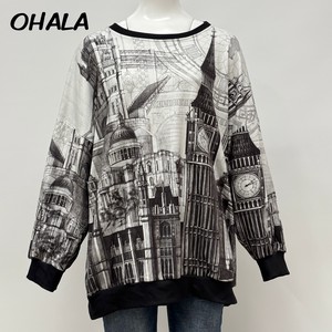 【イタリア製】OHALA ヨーロッパ街並みアート柄 ゆったりシルエット トレーナー