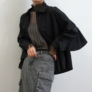 Button Shirt/Blouse Stripe black High-Neck Sheer
