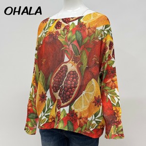 【イタリア製】OHALA フリーツ柄プリント ゆったりシルエット レーヨンニットソー