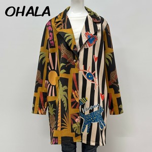 【イタリア製】OHALA アートプリント スウェード調 テーラードコート